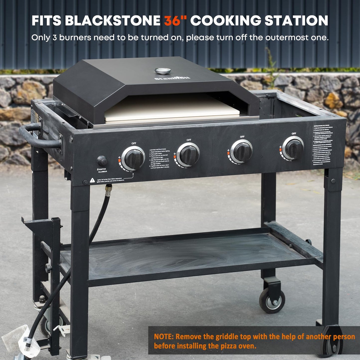 Stanbroil Pizza Oven for Blackstone 36" Gas Griddle Cooking Station, Outdoor Pizza Maker with Side Panels and Temperature Gauge, 17.7 in. x 13.7 in. Pizza Stone