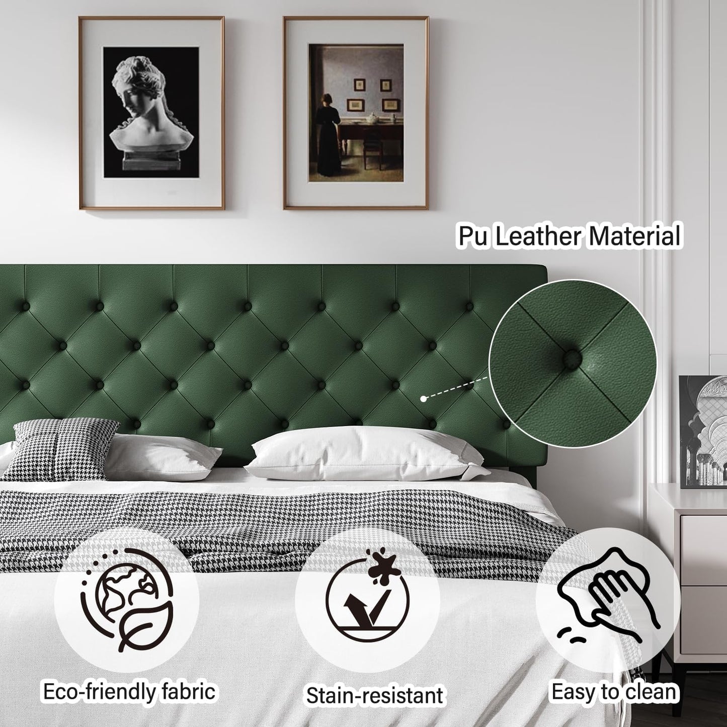 REVOMINCA Upholstered Twin Bed Frame with Headboard, Green Bed Frame Twin, Platform Bed with Button Tufted Desigh, No Box Spring Required, Easy Assembly, Green