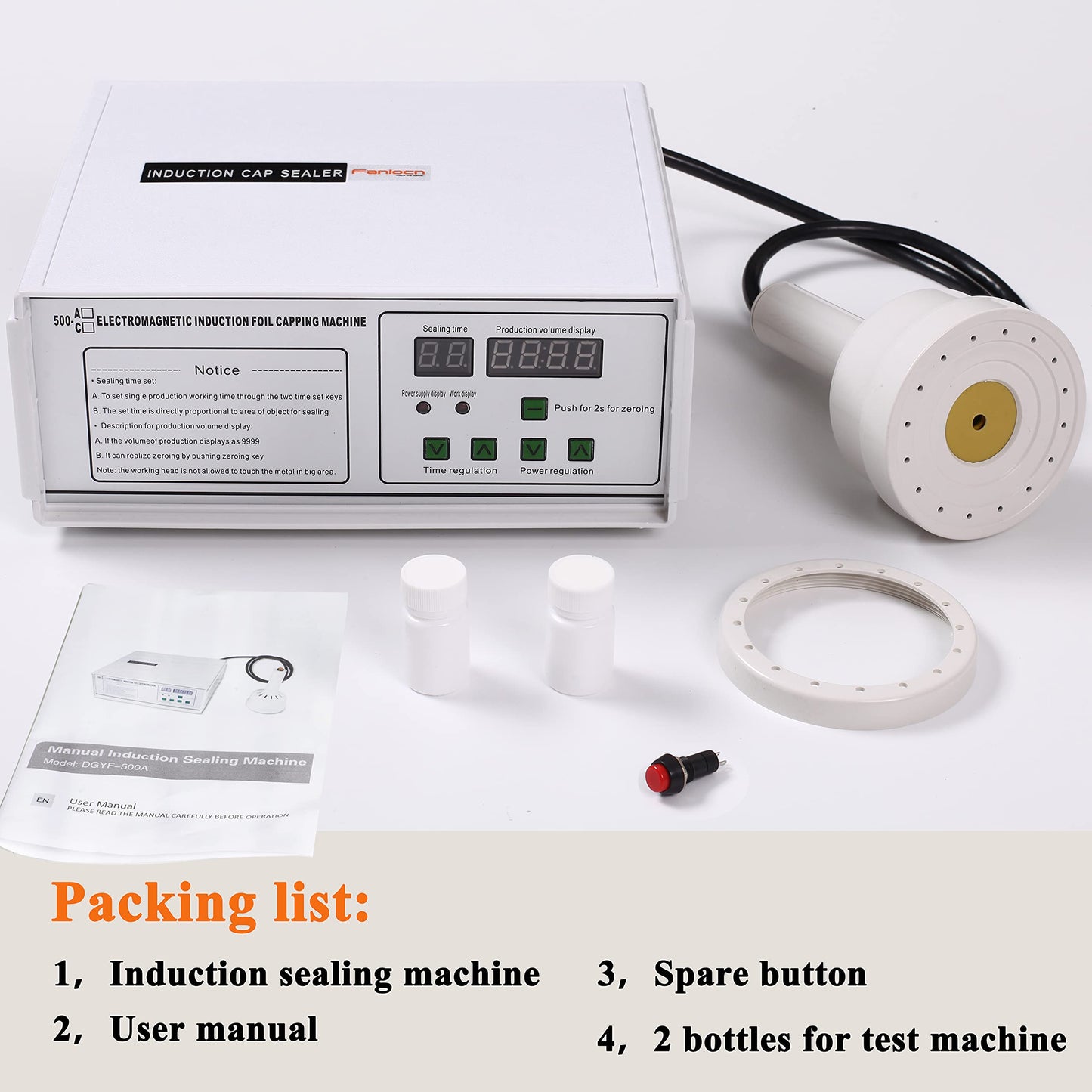 Fanlocn Bottle Cap Sealer, Induction Heat Sealer For Plastic, Glass Bottles 20-100mm 110v