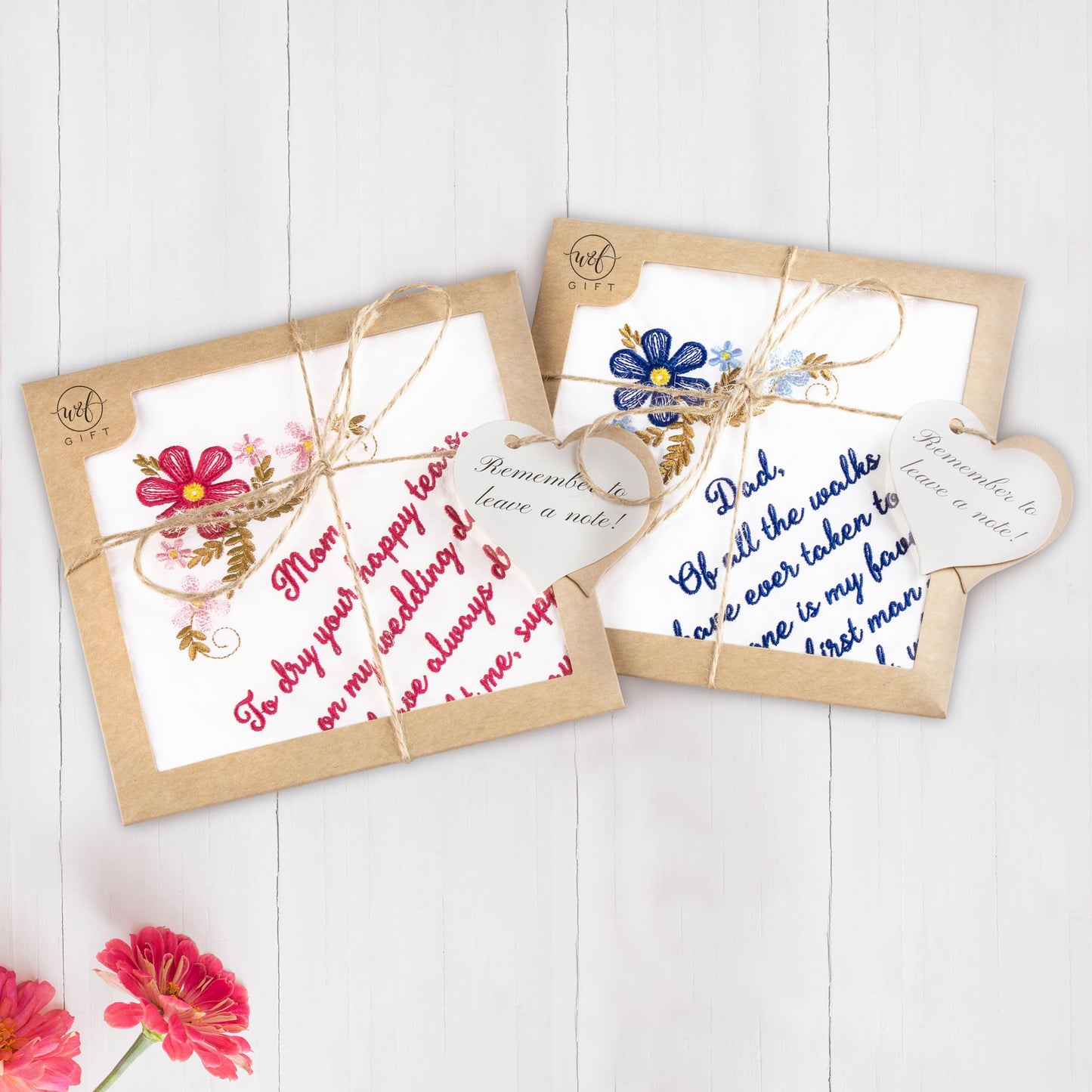 W&F GIFT Mother and Father of The Bride Gifts | Wedding Gift Handkerchief Set For Parents of The Bride from Daughter 2