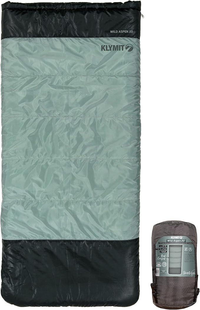Klymit Wild Aspen Lightweight Rectangle Sleeping Bag, 20°F Sleeping Bag for Camping, Hiking, and Backpacking in Cold Weath...