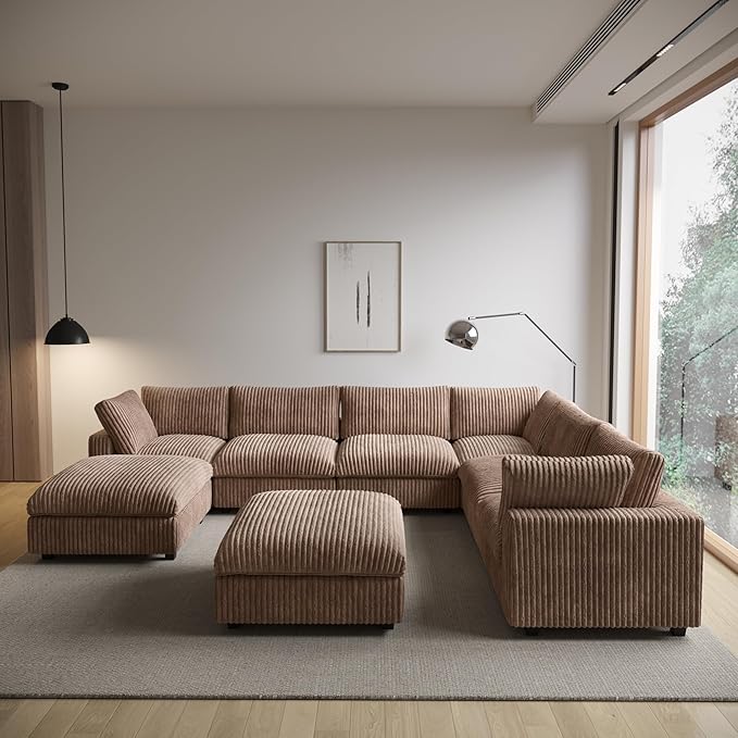 WJShome Cloud Couch Modular Sectional Sofa,157" Oversized 8 Seater Convertible Sofa,U Shaped Couch with Ottoman,Plush Sofas with 2 Chaise for Living Room,Covers Washable&Replaceable (Brown)