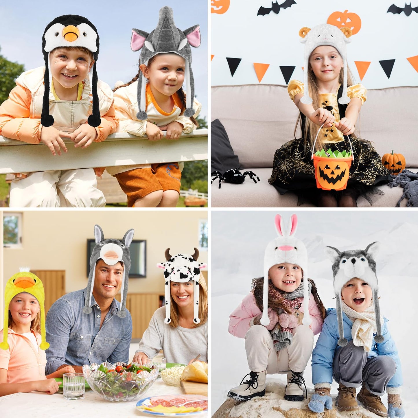 Audaisyly Funny Plush Animal Hat with Ear Flaps, Soft Fleece Hats Cute Bunny Cap for Kids Women Girls Cosplay Party Holiday Gifts (Husky)