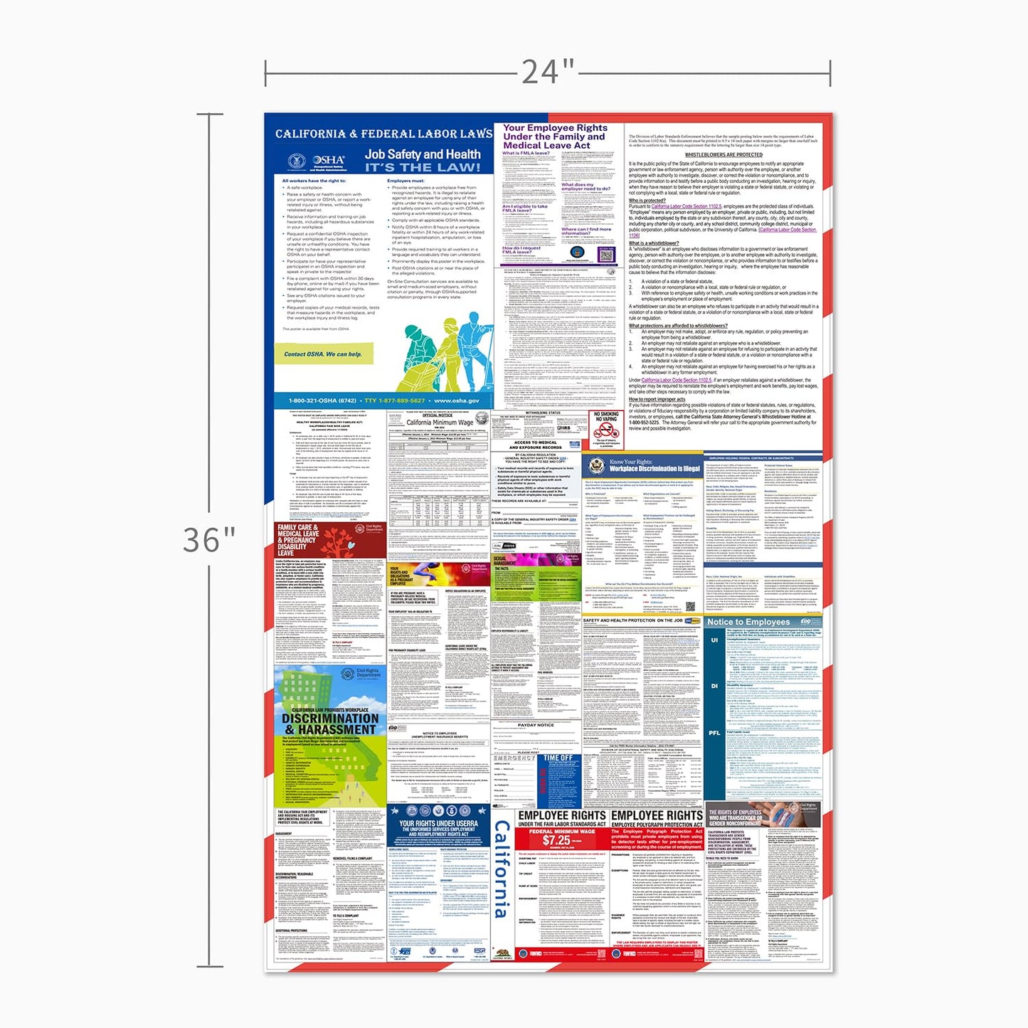 2026 California State and Federal Labor Laws Poster – OSHA Compliant Laminated 24" x 36" English and Spanish Bundle 2 Pack
