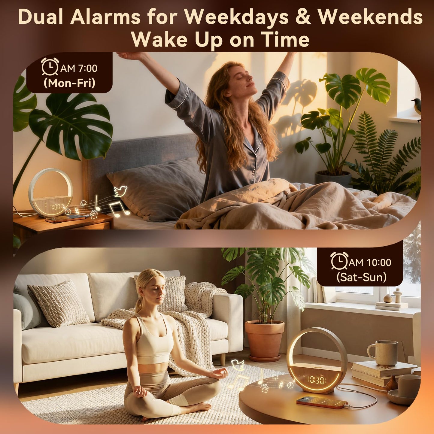 Vivilumens Sunrise Alarm Clock for Heavy Sleepers - Wake Up Light with Dawn Simulation, 20 Sleep Sounds, Dual Alarms Weekdays & Weekends, Sleep Aid, Touch Control Night Light, Ideal for Gifts