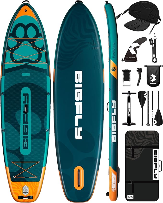 Bigfly 11'6×35" Super Wide Inflatable Stand Up Paddle Board, Ultra Stable Wide SUP for 2+1 People/Family/Big Size, 100L Ba...