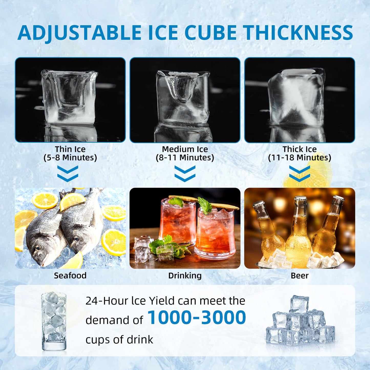 Commercial Ice Maker, 265lbs/24H Production, 55lbs Storage, Quiet & Energy-Saving 580W Compressor, for Home, Bar, Party