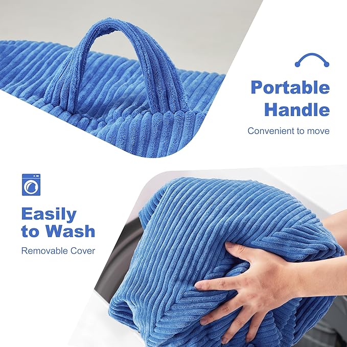 Homguava 4FT Bean Bag Chair for Adults,Teardrop Bean Bags Big Beanbag Chair with Memory Foam Filled and Ultra Soft Removable Corduroy Cover for Living Room, Bedroom (Blue)