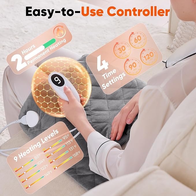 Weighted Heating Pad for Neck Shoulders and Back, Valentines Day Gifts for Her Him Husband, Birthday Gifts for Women Men Dad, Instant Electric Heated Blanket with 9 Heat Options 4 Auto-Off Timer, Grey
