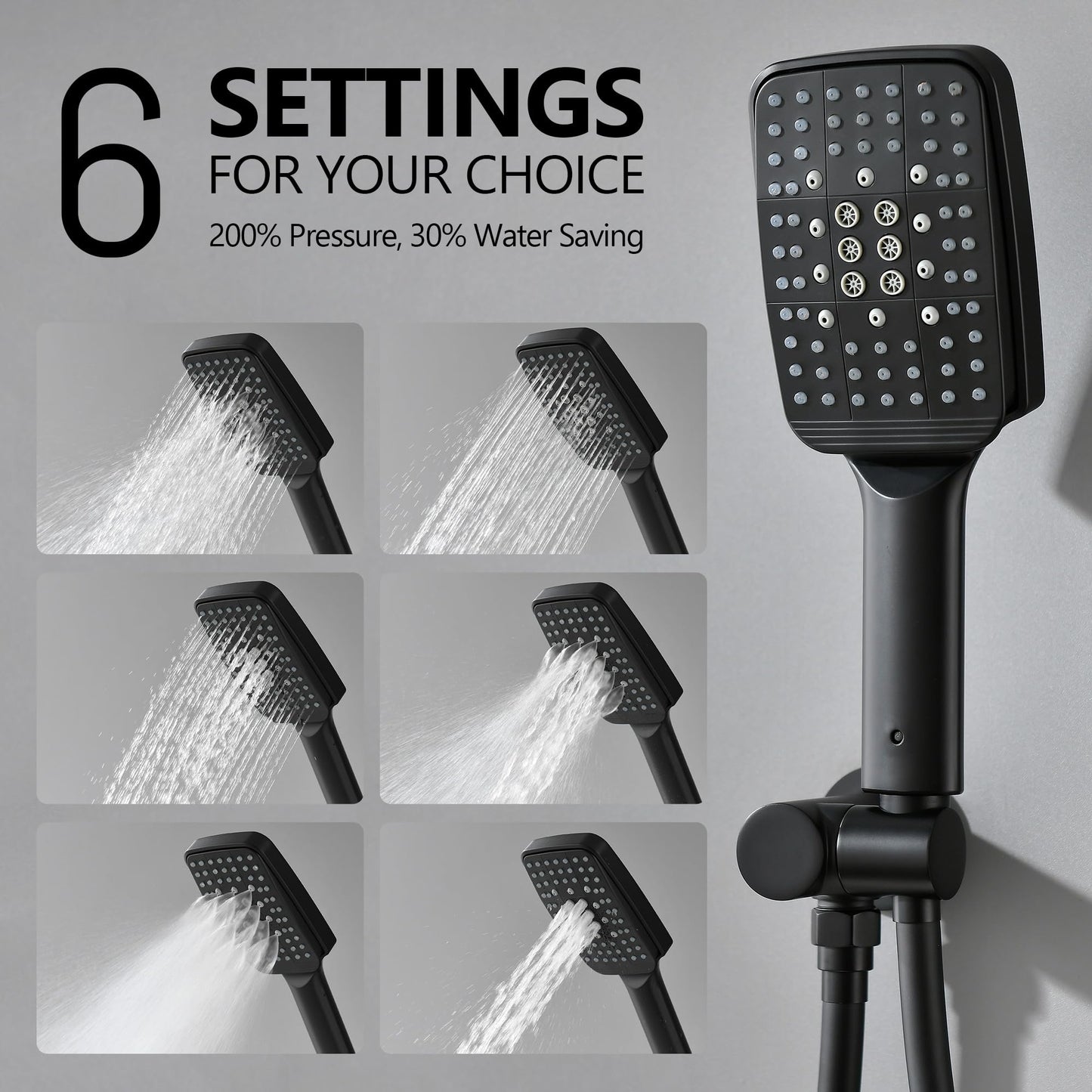 Lavatrum Shower Faucet Set Wall Mounted Shower head with Handheld Comb Rain System 6 Function Pressure Balance - Stainless Steel Bathroom Shower Kit Complete 12 Inch Matte Black(With Valve)