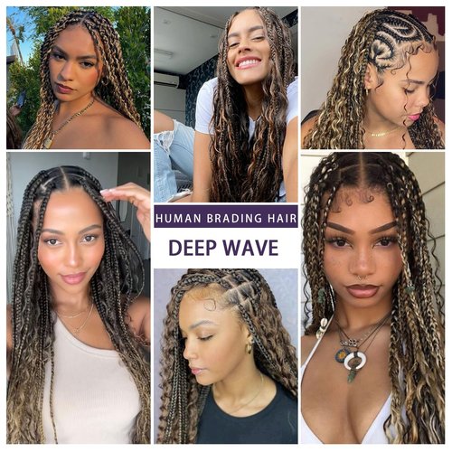 Condescension Highlight Chocolate Honey Blonde Human Braiding Hair 50g Per Bundle 2 Pcs Total 100g 24 Inch Deep Wave P4/27 Brazilian Virgin Bulk Braiding Human Hair for Black Women