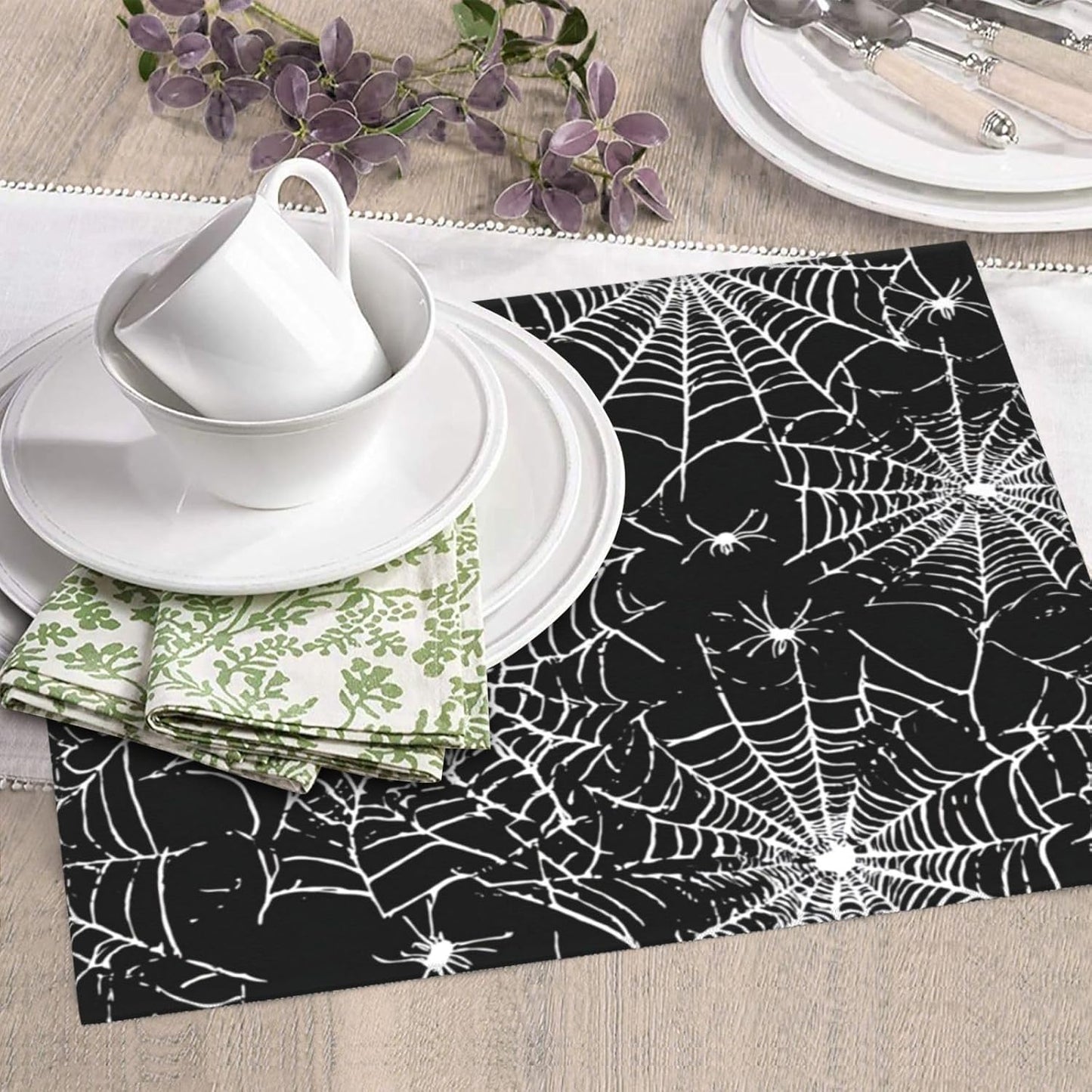 Dish Drying Mat Halloween Spider Web Pattern for Kitchen Counter Absorbent 16x18 Inch Microfiber Dishes Plate Glass Dry Draining Pad Reversible Washable