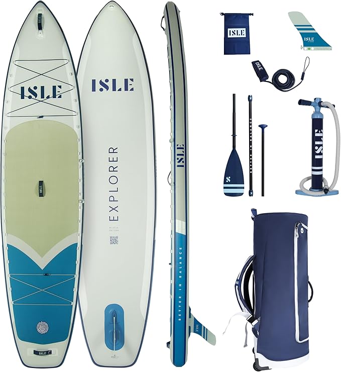 ISLE Explorer 3.0 Inflatable Stand Up Paddle Board & iSUP Bundle Accessory Pack, Adventure & Touring Board, Durable, Light...
