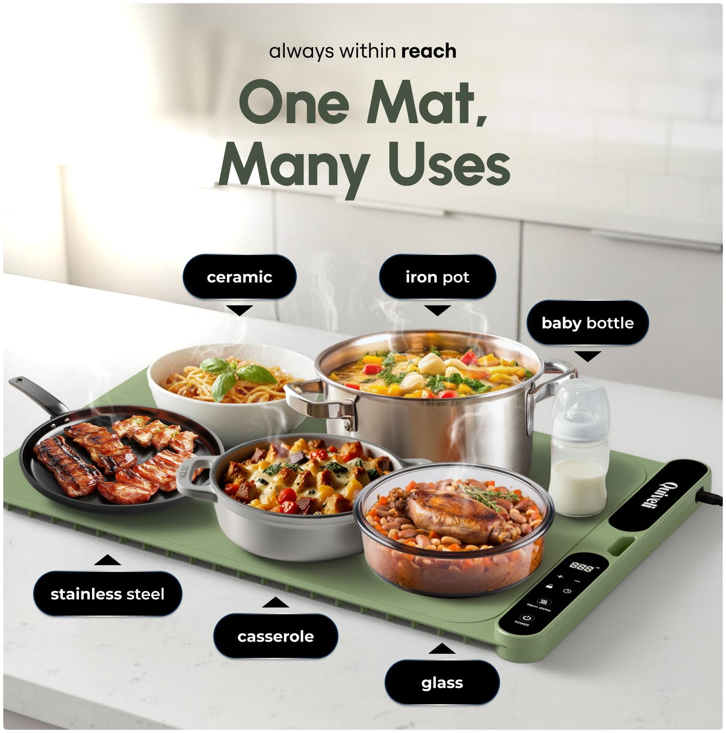 Quiveli Plateful Food Warming Mat For Food - 24x15", With Child Lock - Warming Pads For Food Heat Mats For Kitchen Counter - Food Warming Mat To Keep Food Warm For Party