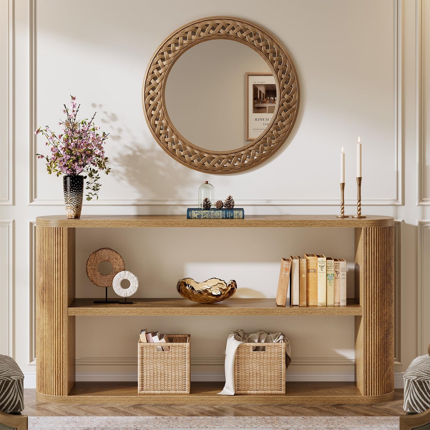 Tribesigns 63-Inch Console Table, Farmhouse Entryway Table with 3-Tier Open Shelves, Narrow Wooden Behind The Couch for Entryway, Living Room, Hallway