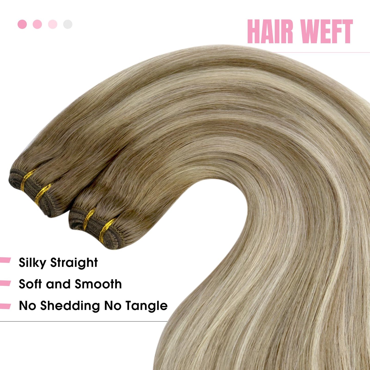 YoungSee Sew in Hair Extensions Balayage Brown Weft Hair Extensions Human Hair Medium Brown Fading to Brown Mix Platinum Soft Se