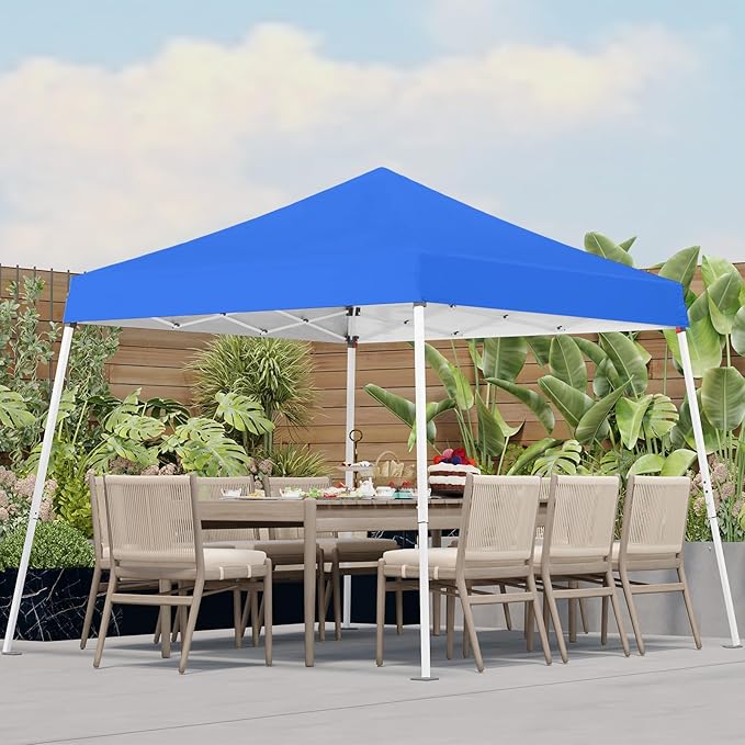 PHONWHON 10x10 Pop Up Canopy, 300D Silver Coated Blue Fabric Outdoor Gazebo, Beach Tent Slant Legs with Storage Bag,Easy U...