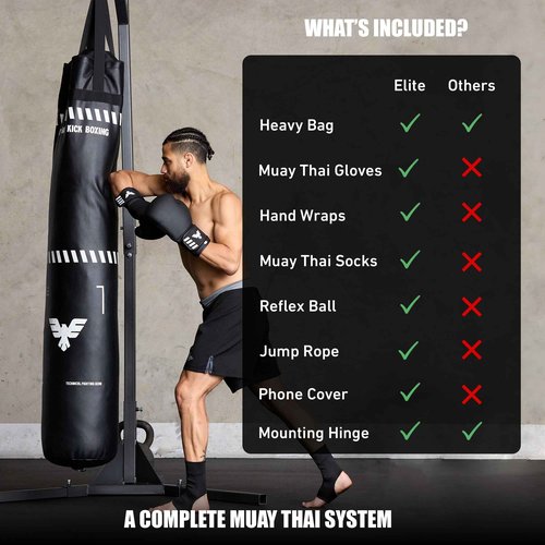 6 Ft Tall Muay Thai Punching Bag Set - Heavy Bag, Training Gloves, Hand Wraps for Kickboxing Heavy Bag, MMA 100 Lbs Bag (Unfilled)