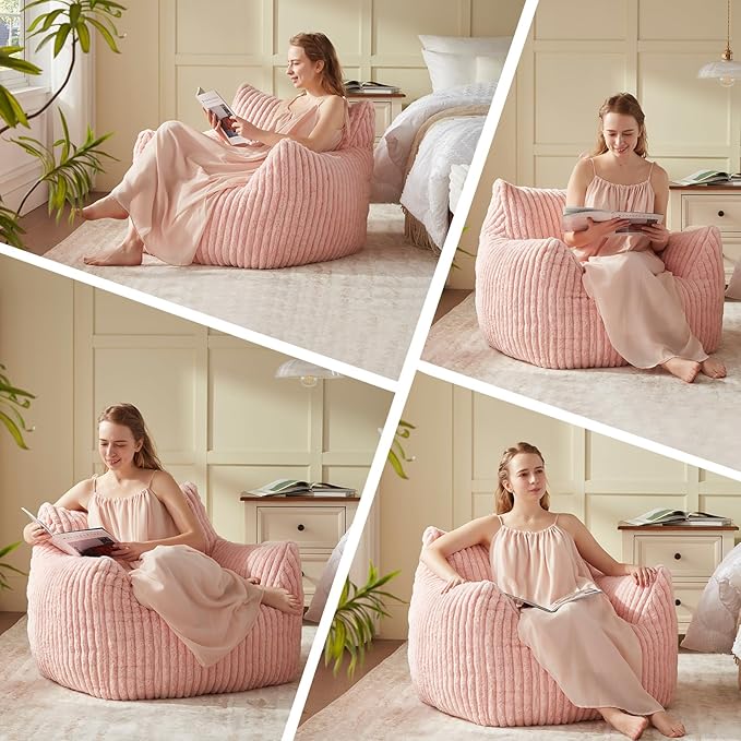 Achicsofar Giant Bean Bag Chairs for Adults Teens, Large Bean Bag Sofa Chairs with Filling Comfy Fuzzy BeanBag Chair with Armrests for Bedroom Living Room Reading