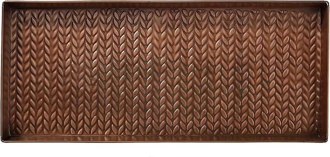 HF by LT Cable Knit Pattern Metal Boot-Tray, 30 x 13 inches, Antique Copper