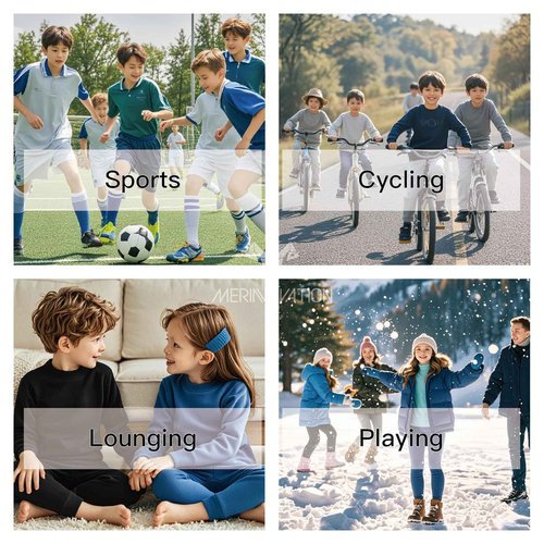 MERINNOVATION Merino Wool Base Layer Set for Kids Top and Bottom Thermal Underwear Long Sleeve
