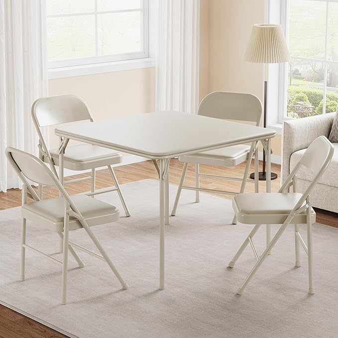 CuisinSmart Folding Card Table and Chair Set of 3, Portable Square Card Table with 4 Padded Chairs, Foldable Chairs and Ta...