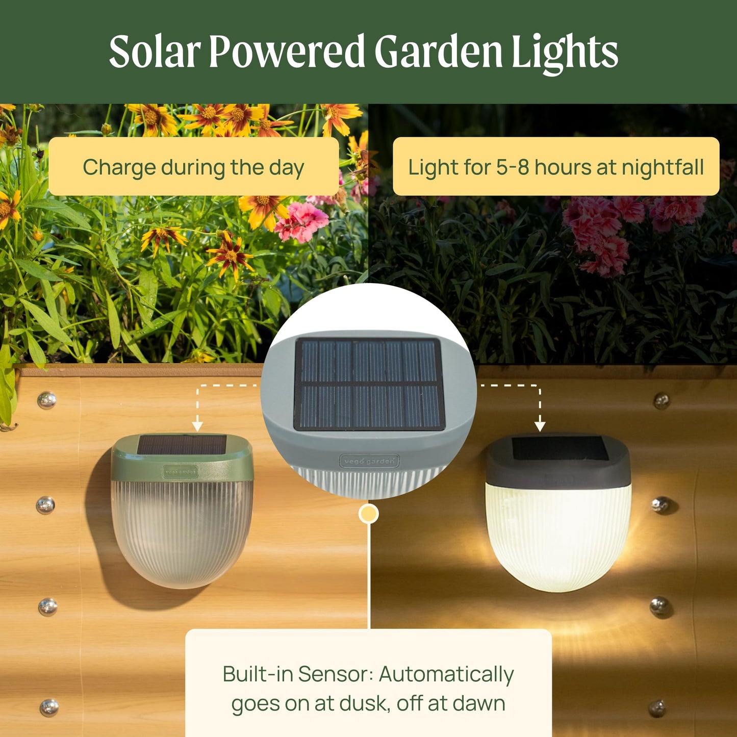 Vego garden Rippled Solar Garden Lights with Auto Sensors Magnetize Securely to Raised Beds, IPX4 Waterproof Outdoor LED Light for Patio & Yard Pebble Gray, 8 Pack