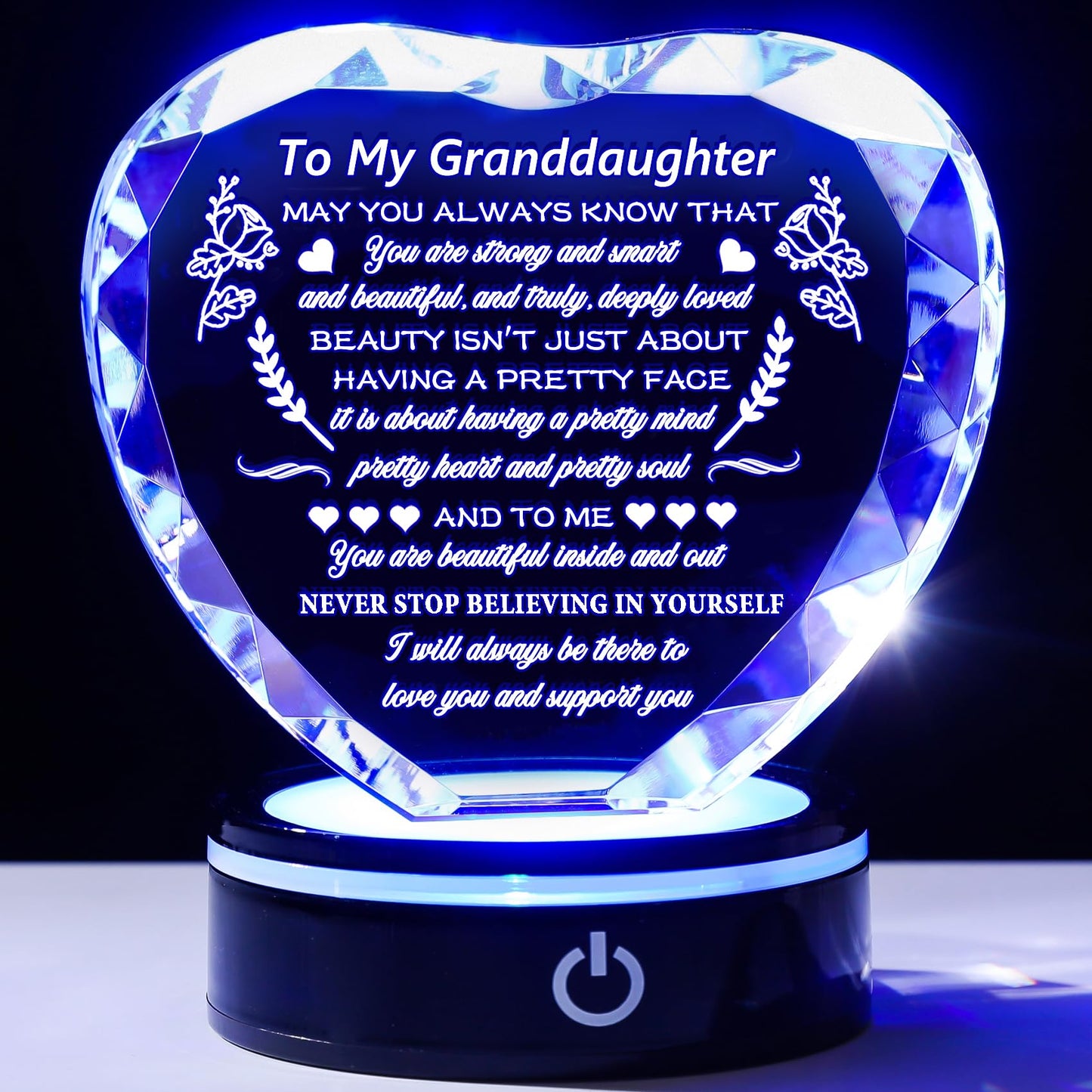 YWHL Granddaughter Gifts from Grandma Valentine Day Christmas Graduation Birthday Gift Ideas for Granddaughter from Grandparents Heart Crystal Keepsakes to My Granddaughter Present on Wedding Day Back to School