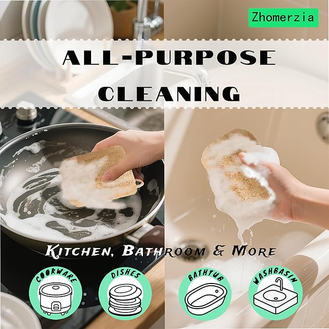 Natural Loofah Dish Sponge,Compostable, Kitchen Sponge,All-Purpose,Non-Toxic,Plant-Based,Eco-Friendly (Pack of 15)