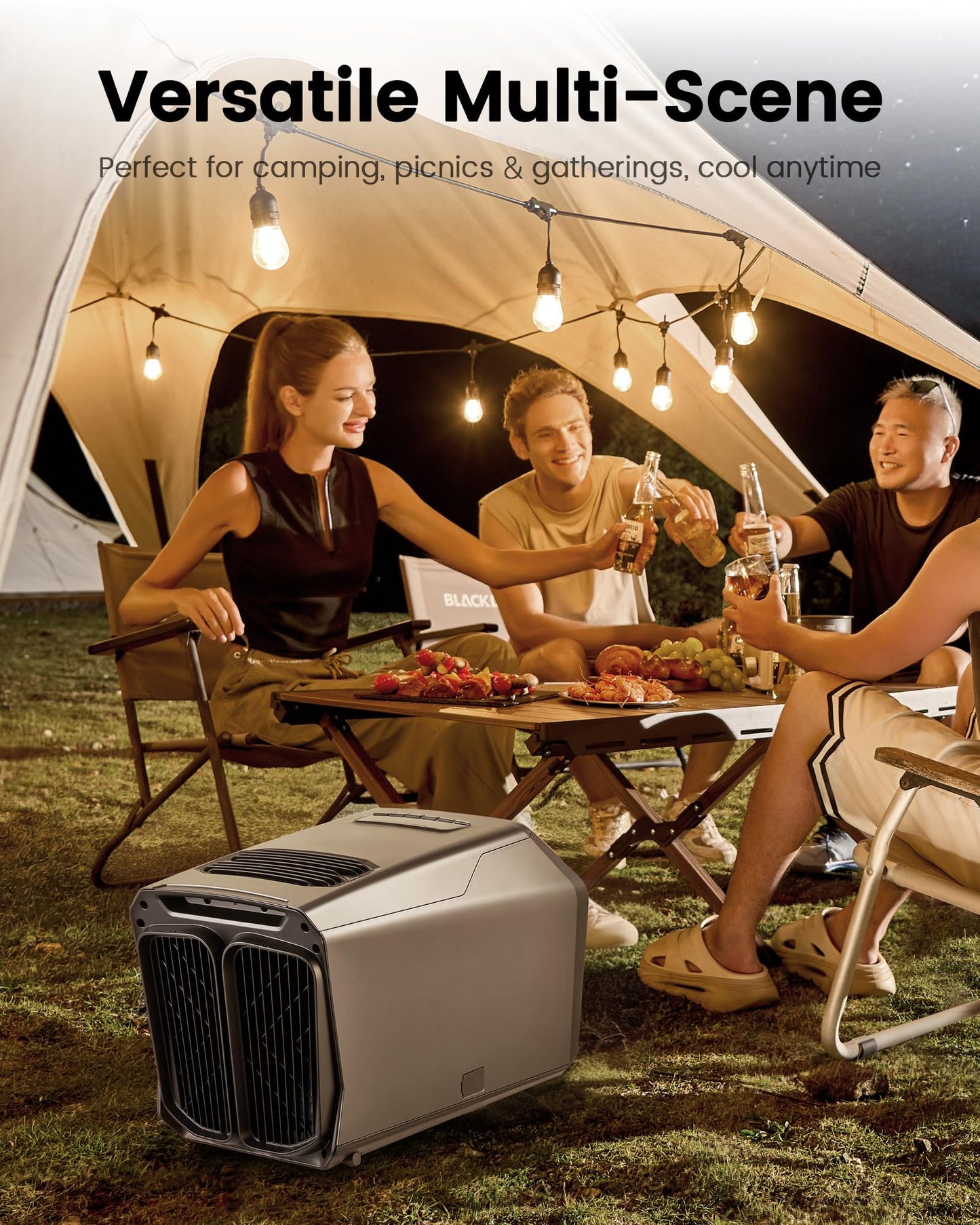 FO-KOKO Dual Hose 6800 BTU Portable Camping Air Conditioner & Heating, 5-in-1 Quiet Small AC Unit with 550W, Windowless AC for Tent, RV, Van, Car, Garage, Indoor & Outdoor Use(Silver)