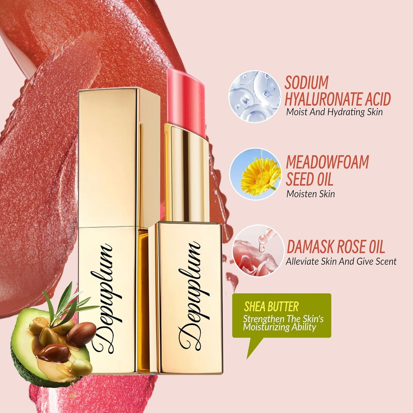 Pink Red Brown Lipstick Set for Women Shimmer Tinted Lip Balm Hydrating Moisturizing Lipstick Cruelty Free Lip Makeup, DM107/108/117