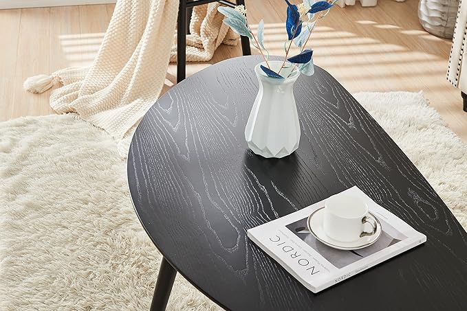 woJKod Solid Wood Table Desk, Coffee Table End Table Round for Kitchen Dining Room, Living Room, Bedroom and Restaurant, 4 Legs Removable-Black