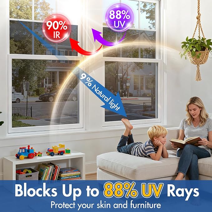 Coavas One Way Privacy Window Film,Daytime Window Tint for Home, Reflective Mirror Glass Window Film See Out Not in,Heat UV Blocking Anti-Glare Window Covers with 3 Tools, 17.5 x 78.7 Inch, Black