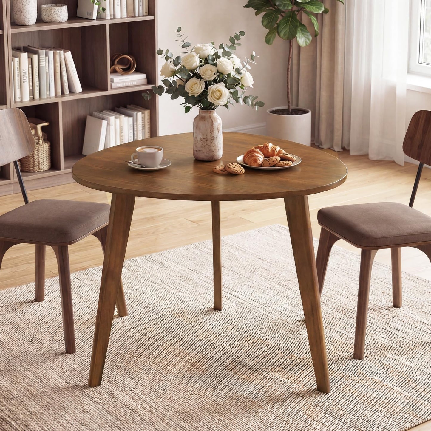 Giantex 35.5" Dining Table for 2-3, Farmhouse Wooden Kitchen Table with Solid Rubber Wood Legs, Space-Saving Dinner Table for Dinette, Living Room, Dorm, Home Office, Walnut