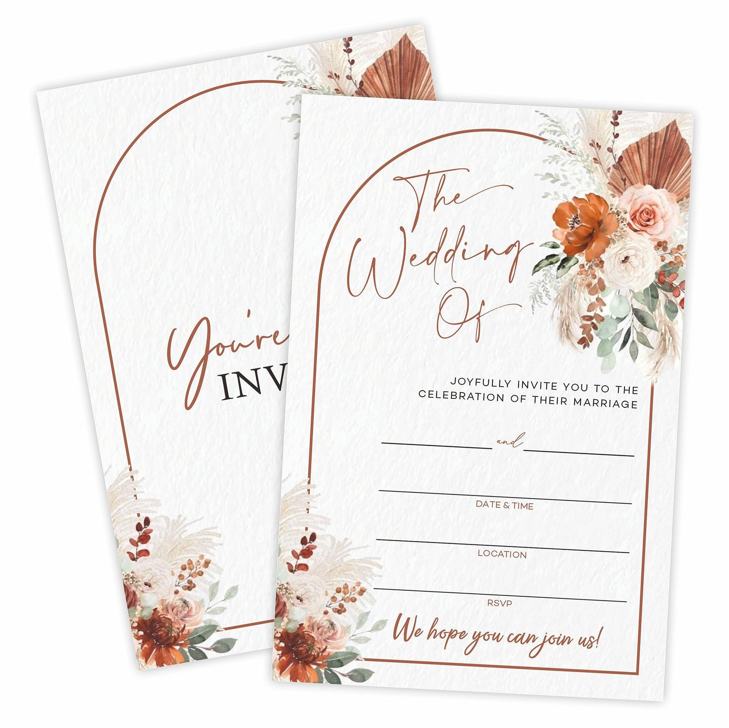 TPYEN Watercolor Wedding Invitations - Floral Arch - 25 Wedding Invites With Envelopes, Double-Sided Fill In Style Invites For Mr & Mrs Celebration, Party Favor And Supplies - A08