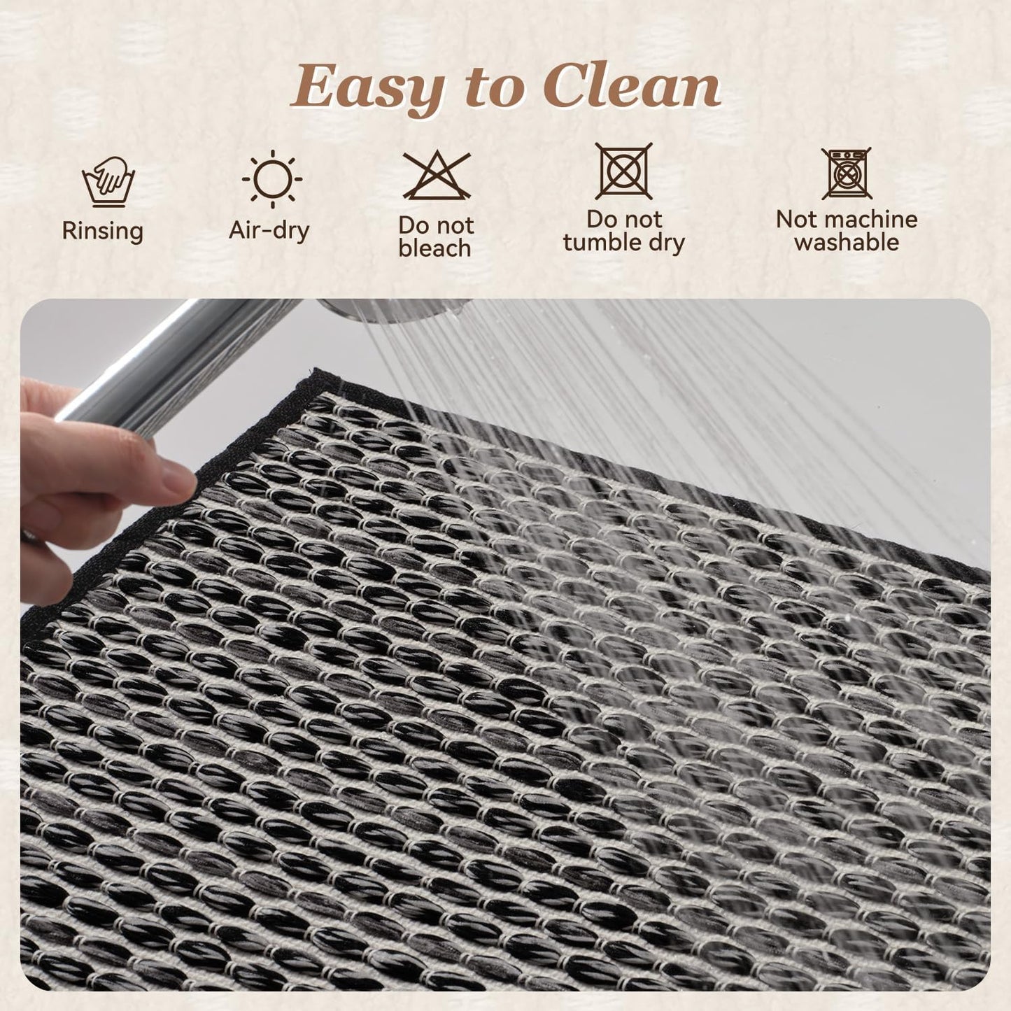 AMOAMI Unique Woven Bath Mat, Super Absorbent Non Slip Bath Mats for Bathroom Floor Textured Bathroom Mat Quick Dry Washable Bath Rug Boho Thin Rugs for Bathroom Beside Tub, 24" x 36", Black