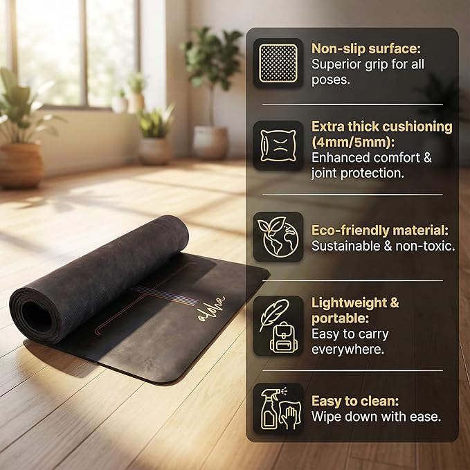 Aloha Bliss Premium Yoga Mat – 72” x 27 - Thick, Non-Slip & Durable | Sweat-Resistant, Lightweight & Portable | Perfect for Yoga, Pilates, Home Workouts, Gym & Studio Practice - Eco-Friendly