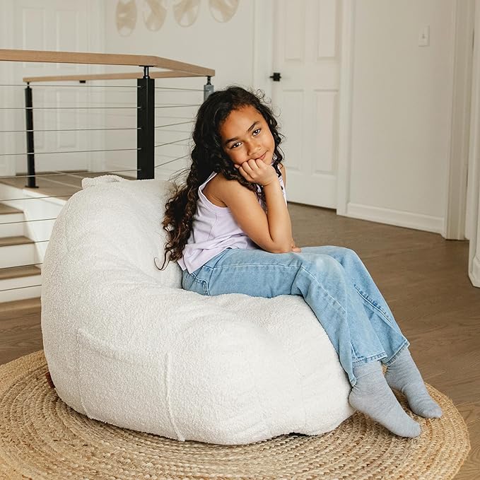 Big Joe Cloudberry Kids Foam-Filled Bean Bag Chair, Icing Teddy Boucle