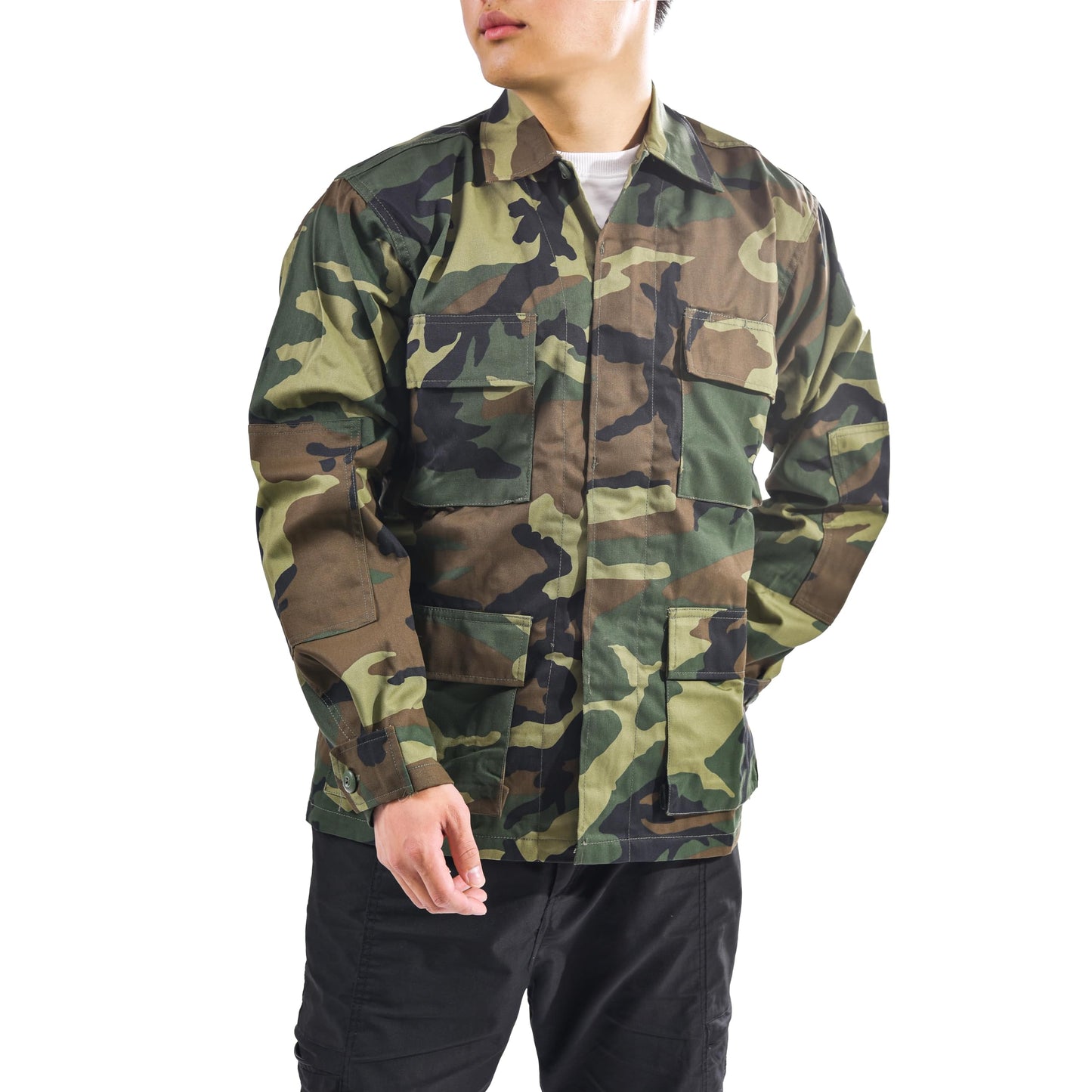 BACKBONE Mens Army Military Battle Dress Uniform BDU Shirt Camo Top Jacket (Woodland Camo,Size XL)