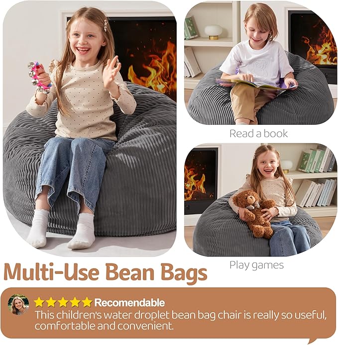 Homguava 2FT Bean Bag Chair,Teardrop Bean Bags Small Beanbag Chair with Memory Foam Filled and Ultra Soft Corduroy Cover for Living Room, Bedroom (Grey)