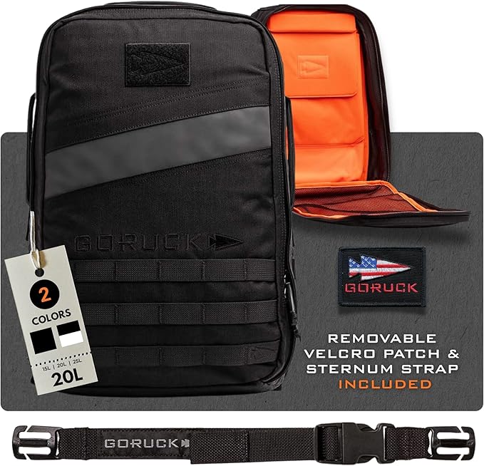 GORUCK Rucker 4.0 20L Black - Purpose Built Rucking Backpack, Military Weight Training Rucksack w/Ruck Plate Pocket and Ex...