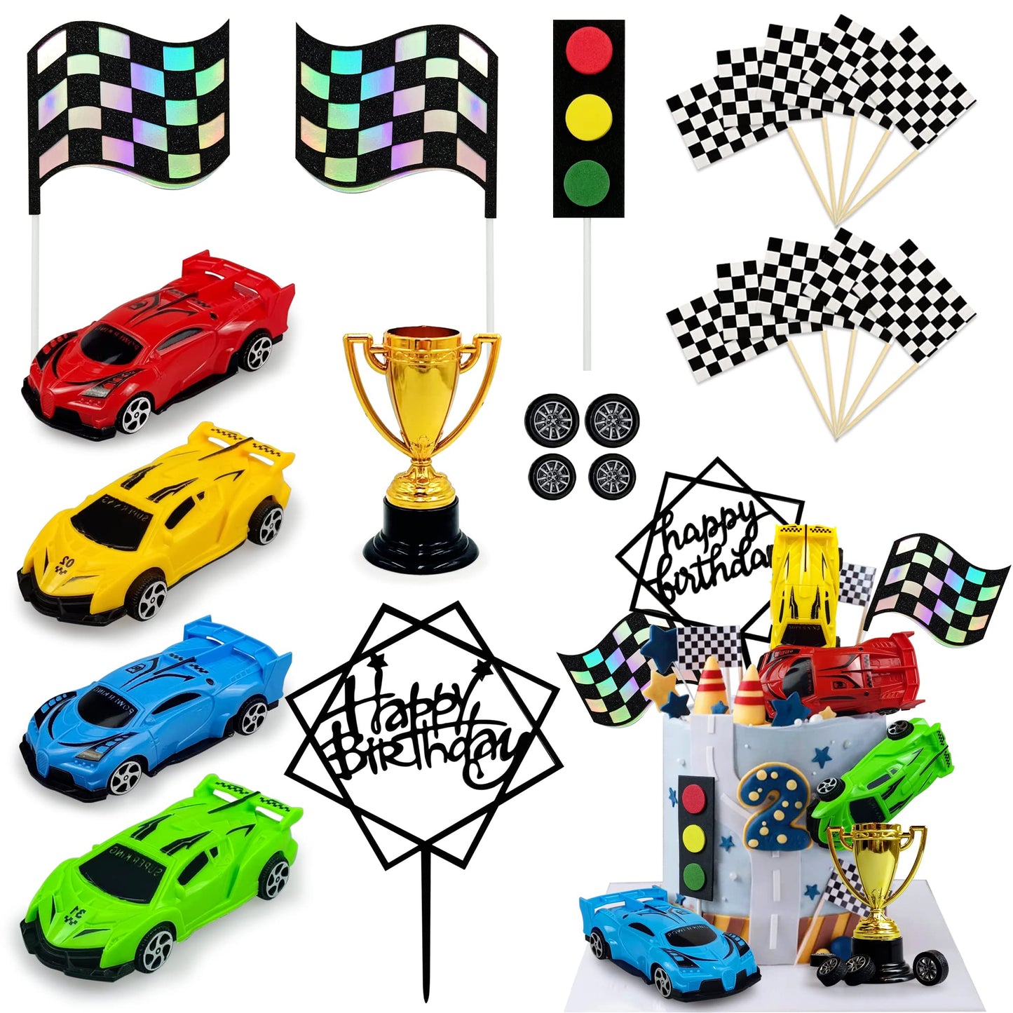 Racing Car Cake Decoration Racing Car Cake Topper Racing Car Birthday Cake Decorations Racing Car Party Favors for Kids Racing Car Theme Birthday Supplies Cars Party Favors
