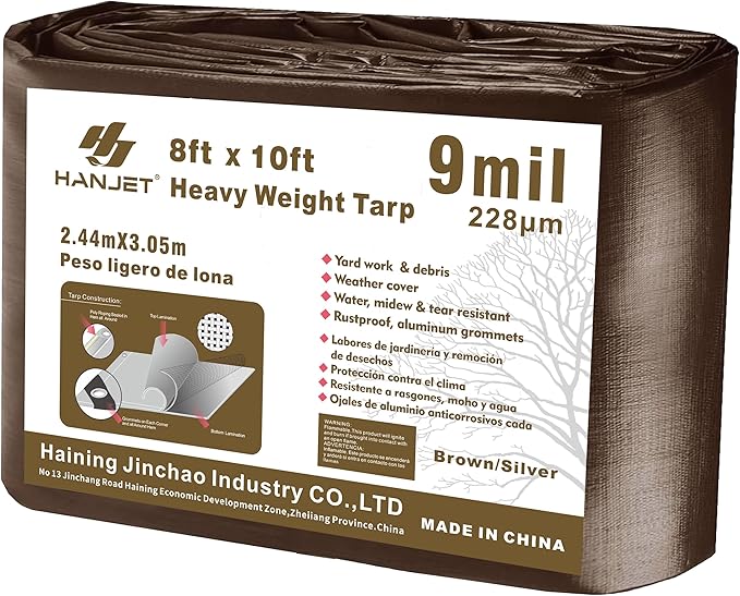Hanjet Heavy Duty Tarp 9 Mil Outdoor Ultra-Light Multi-Purpose Waterproof Reinforced Durable Rip-Stop Tarps with Grommets...