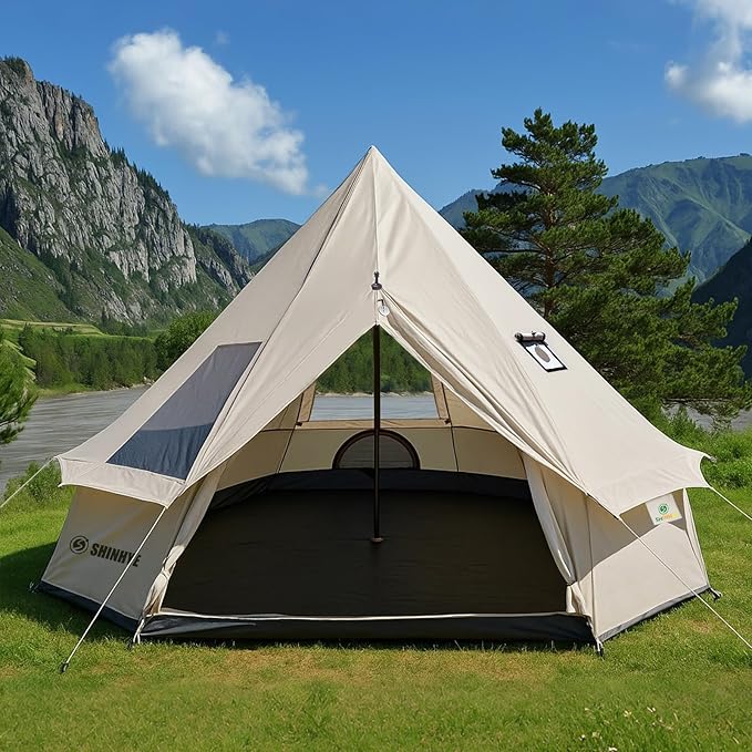 Bell Yurt Tent, Waterproof Luxury 4 Season Hot Tent with Stove Jack/Air Conditioner Vents/2 Skylight for Family Outdoor Ca...