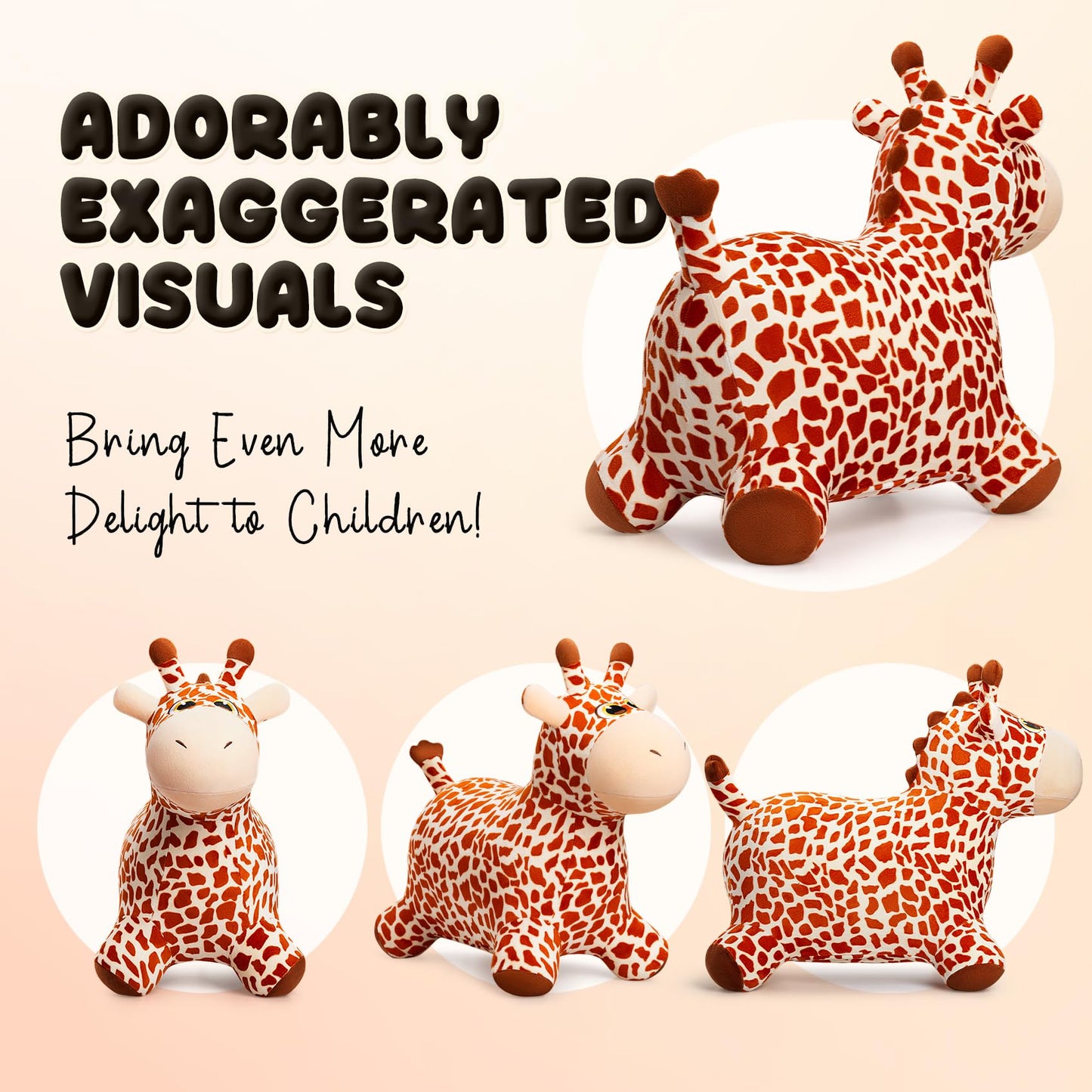 VangeBow Giraffe Bouncy Horse Toys for 1 2 3 year old Kid gifts, Plush Giraffe Ride On Bouncy Animal for toddlers 1-3, Indoor Outdoor Inflatable Hopping Toys for Girl Boy Birthday Gifts(Pump Included)