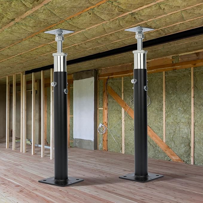 2 PCS Adjustable House Jacks Post for Leveling, 19"- 36"(1'7"-3') Floor Joist Support Jack for Basement and Crawl Space, 4400 lbs Max Load Capacity(Each), Galvanized Steel, Black