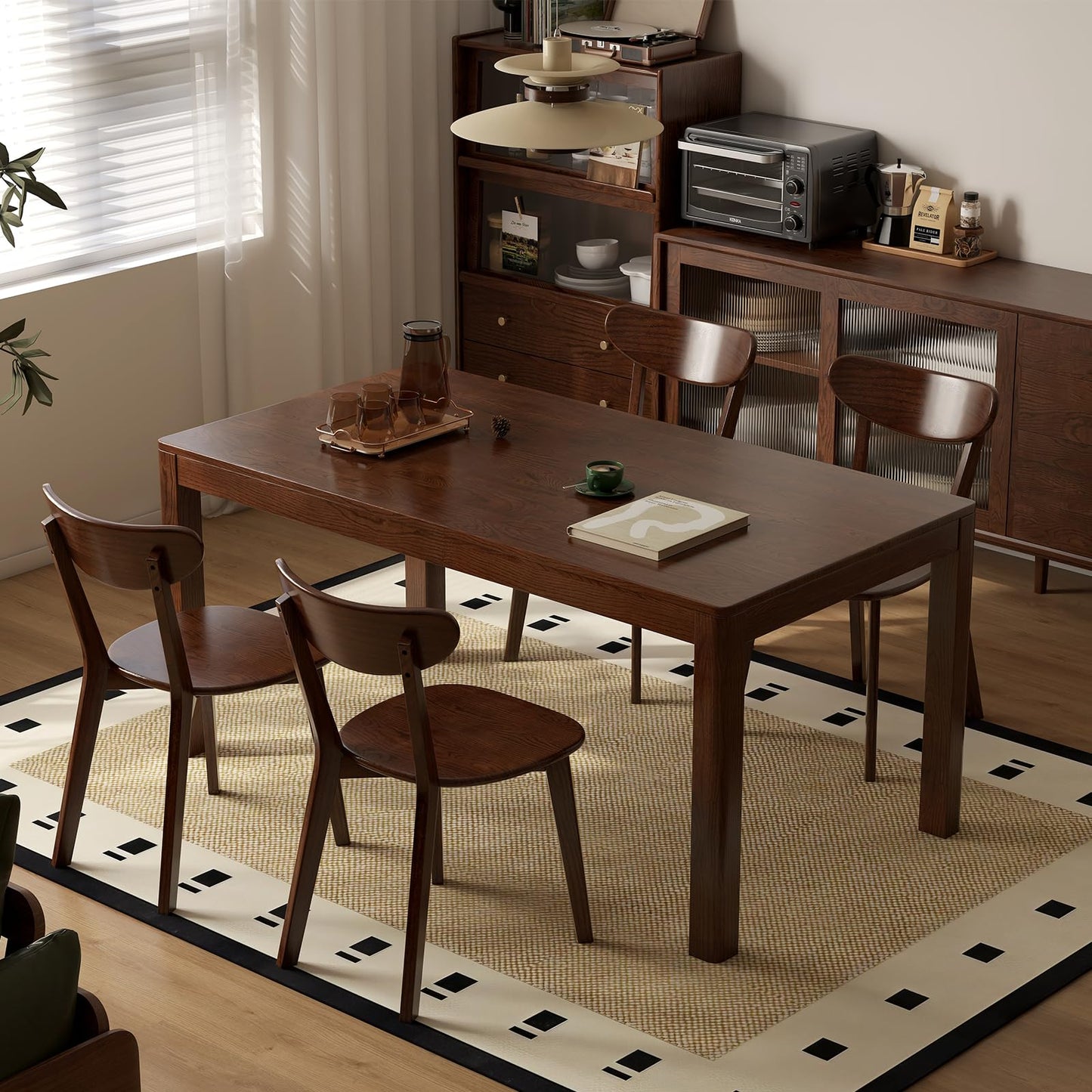 Vadisun Oak Dining Chairs, Kitchen Chairs, 100% Solid Wood Modern Dinner Chair with Curved Backrest, Dining Room Chair for Kitchen, Living Room, Dining Room (1PK, Walnut)
