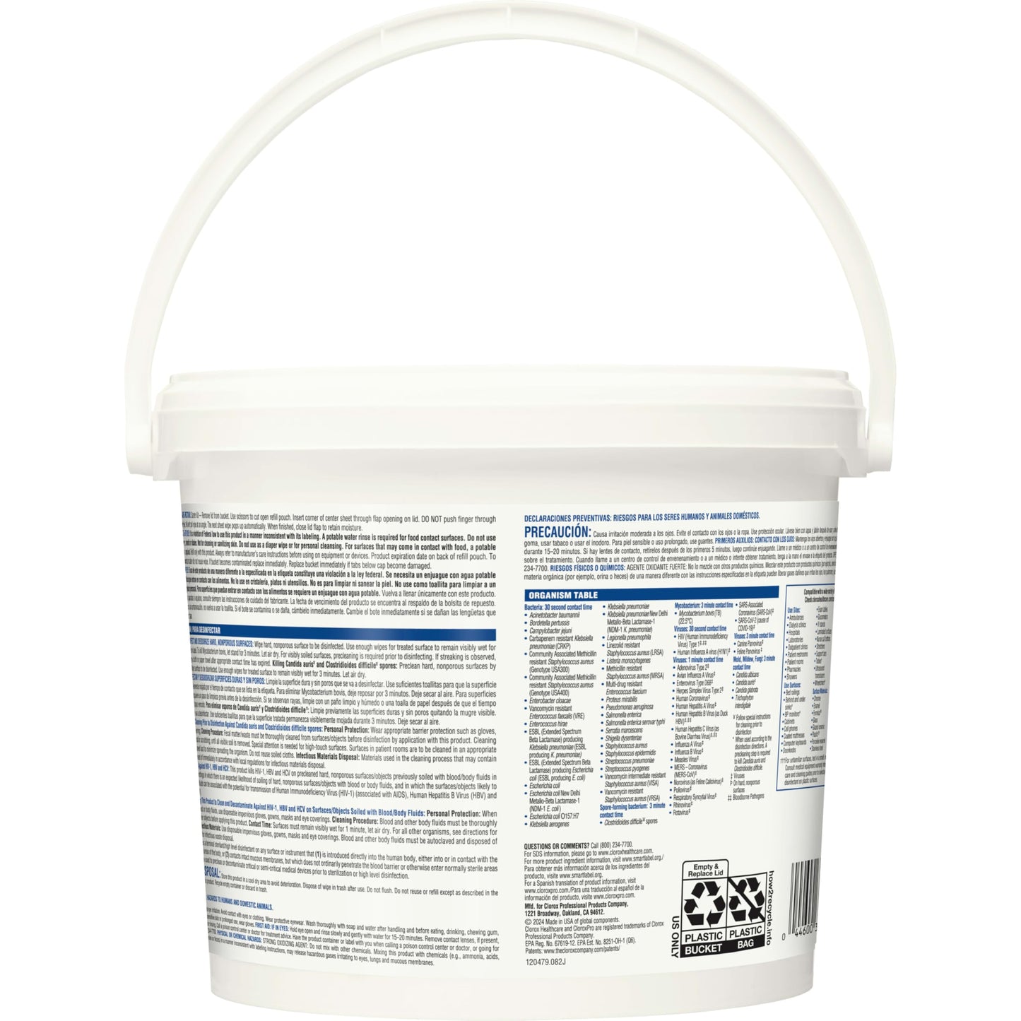 Clorox Healthcare Bleach Germicidal Wipes Bucket, 12" x 12", 110 Count Bucket (Package May Vary)