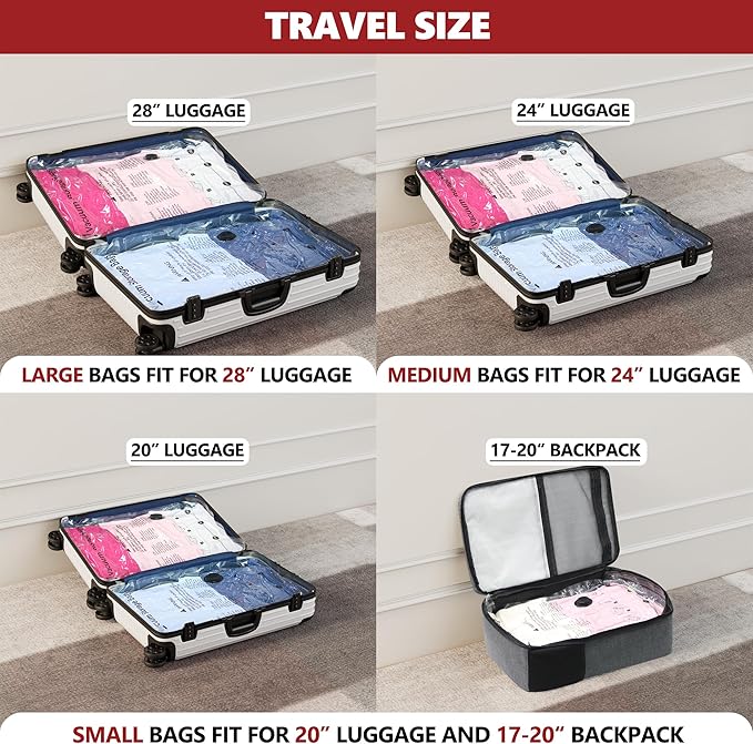 SUOCO Travel Vacuum Bags with Portable Electric Pump, 10 Medium Compression Packing Seal Cubes for Clothing Suitcase Luggage Organizer, Space Saver Clothes Storage Bags