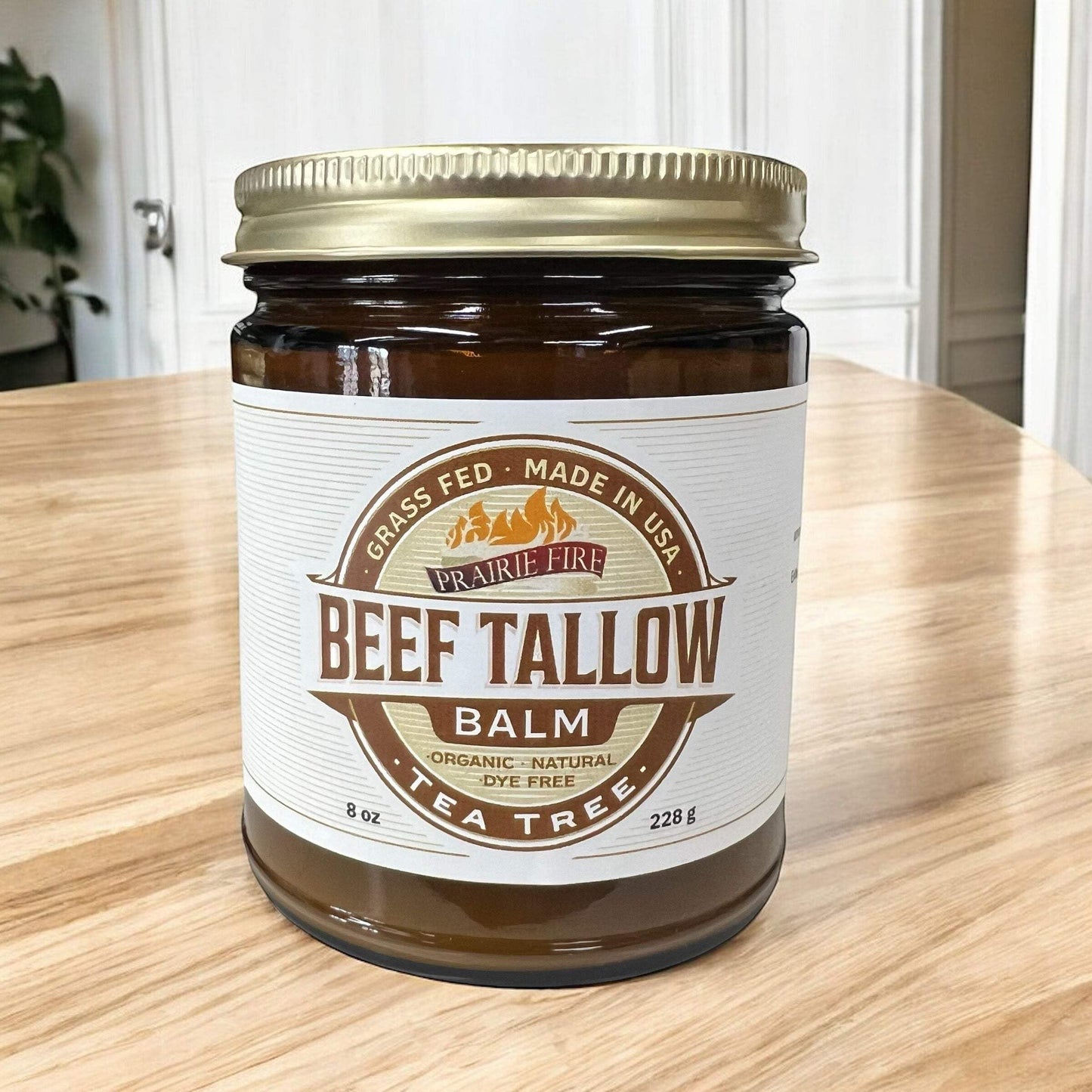 Prairie Fire Candles Beef Tallow Balm - 8 oz - Made in USA - Organic Grass Fed and Finished - Moisturizing Skin Care Tea Tree